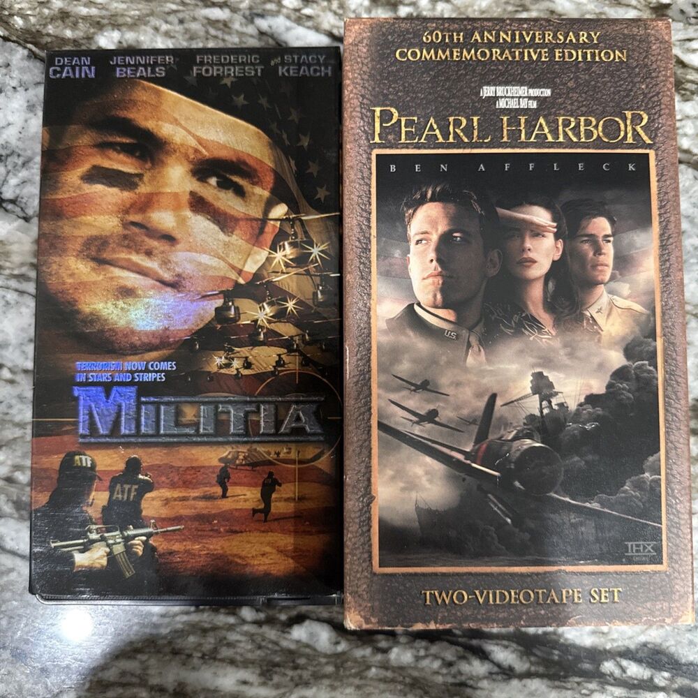 Lot of 2 Pearl Harbor (VHS, 2001, 2-Tape Set) & Militia (VHS, 1999)
